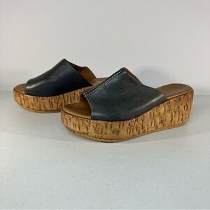 Scala Size 37 Slip On Wedges European Style Brown Blue with White Stitching Used